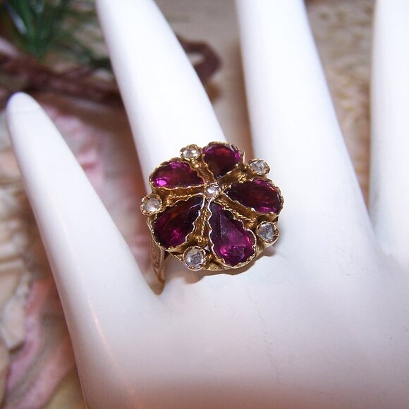 Victorian Georgian Revival 14K Gold 5.15CT TW Amethyst Rose Cut Diamond Ring - Picture 4 of 10